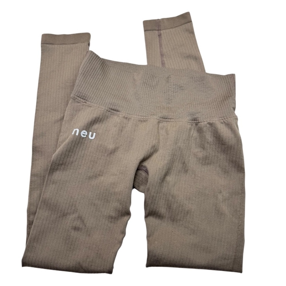 NEU Apparel Ribbed Seamless Leggings Taupe Brown High Rise M/L